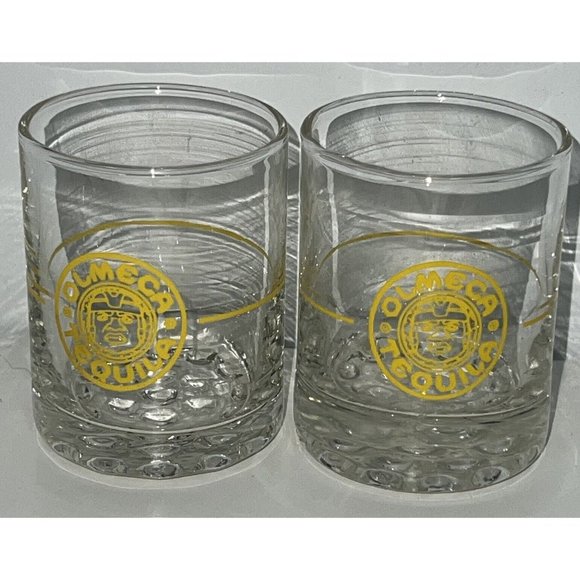 Vintage Olmeca Tequila Shot Glass Lot Of 2 Collectible Barware Man Cave - Picture 1 of 4